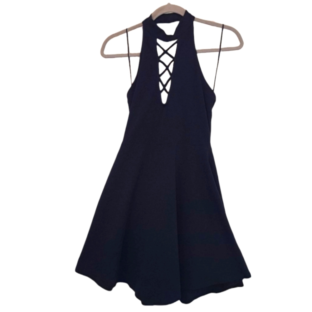 Express Black High Neck Crisscross Strappy Neck Halter Choker Dress Size Small